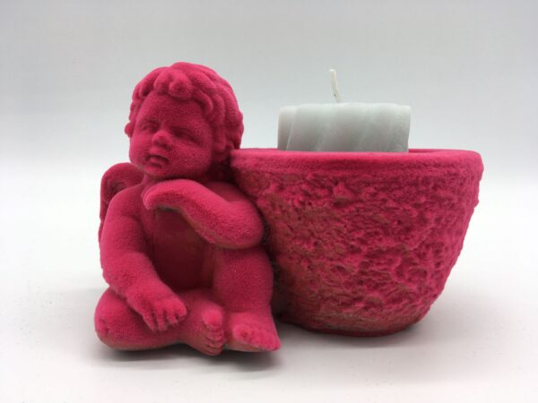 Pink Velvet Little Angel with Candle Holder by A Dream Design
